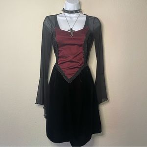 💀SOLD💀90s black and red brocade corset bodice style mini dress
